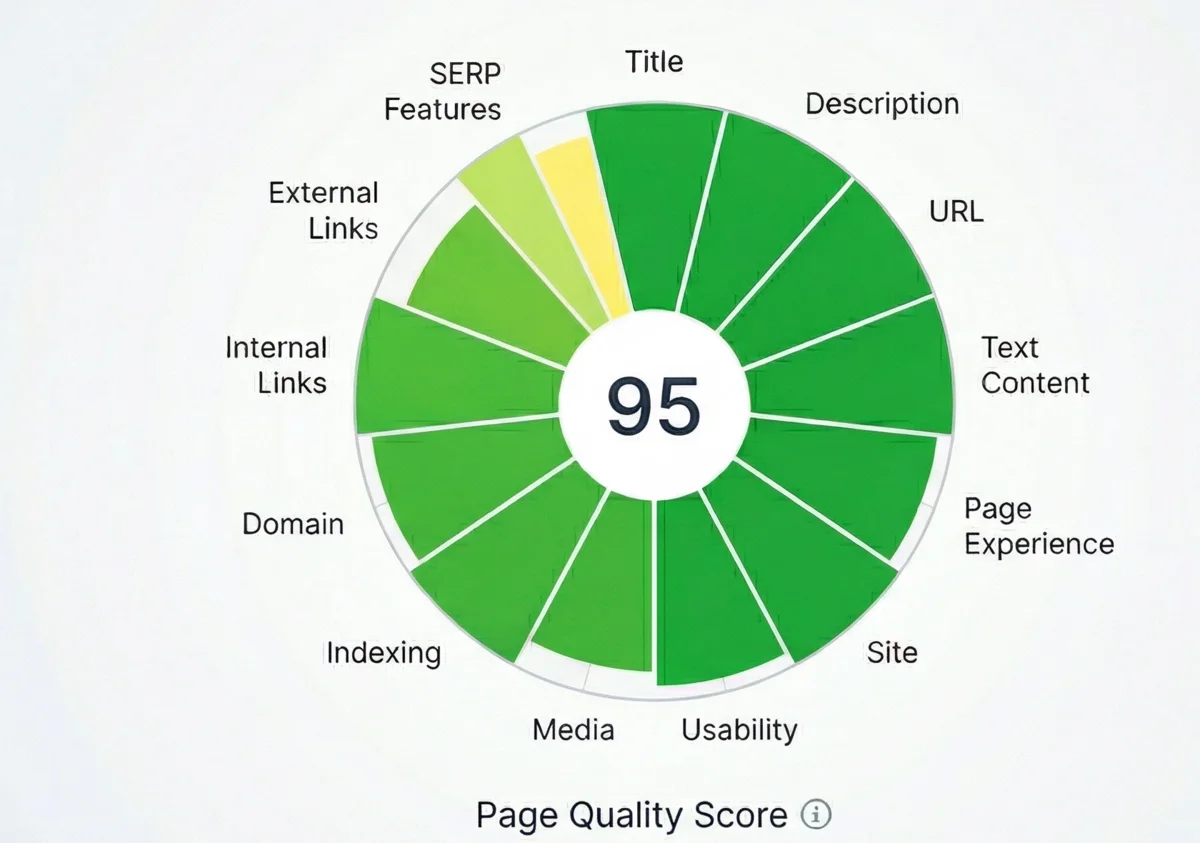 SE Ranking page quality score 95 out of 100 — required before every page is published