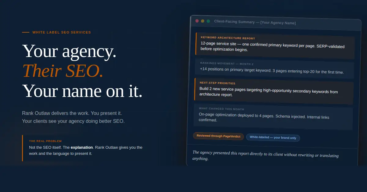 White label SEO services client-facing summary delivered under agency brand